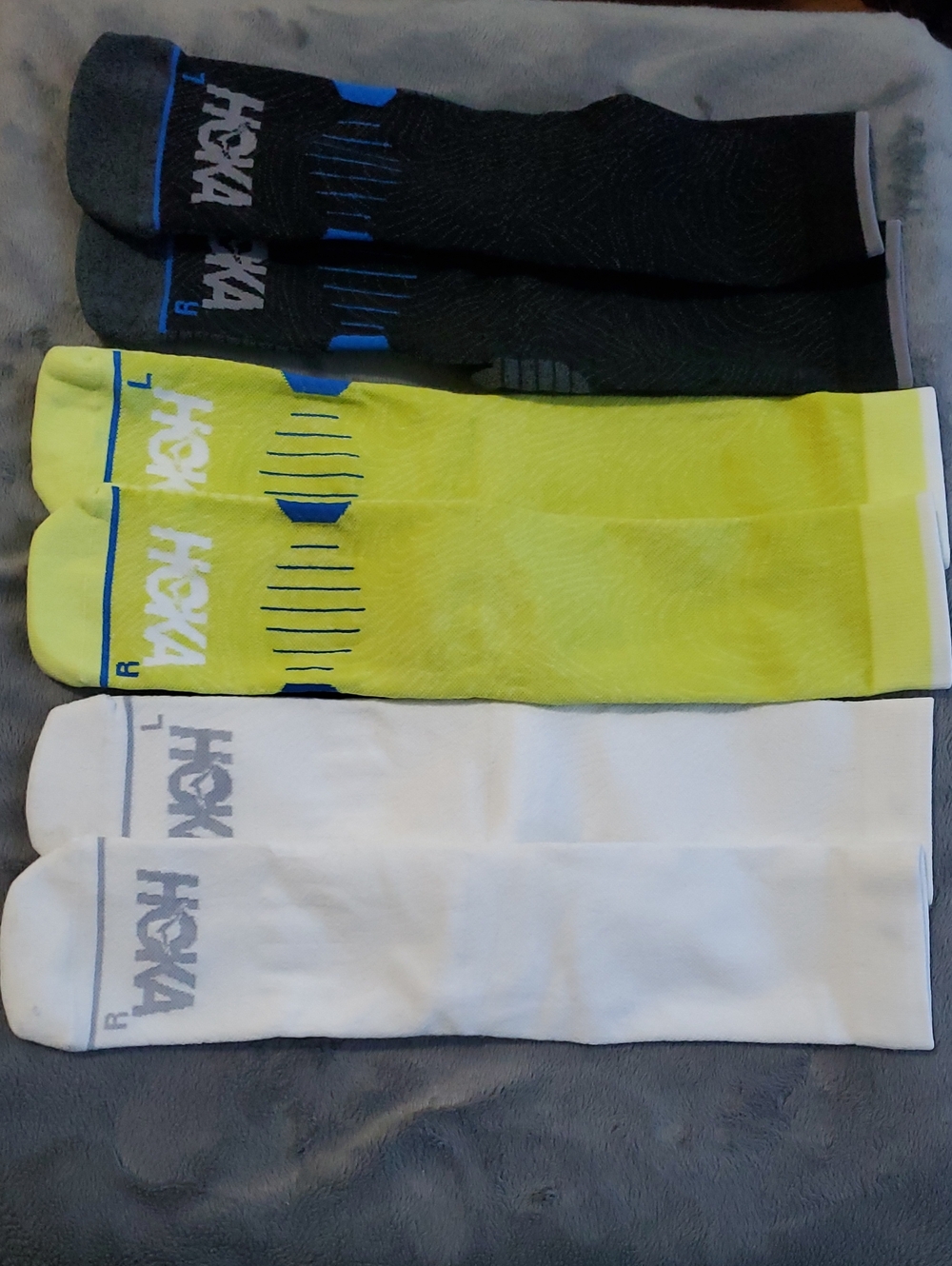 Hoka Men's Athletic Crew Run Socks - Black, Neon Yellow, White